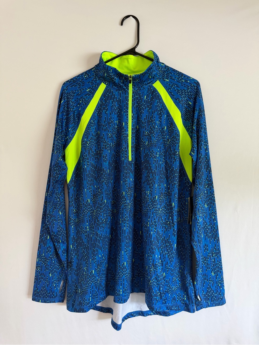 Xersion Athletic Top Long Sleeve Size XL Collar 1/4 Zip Blue/Neon Green